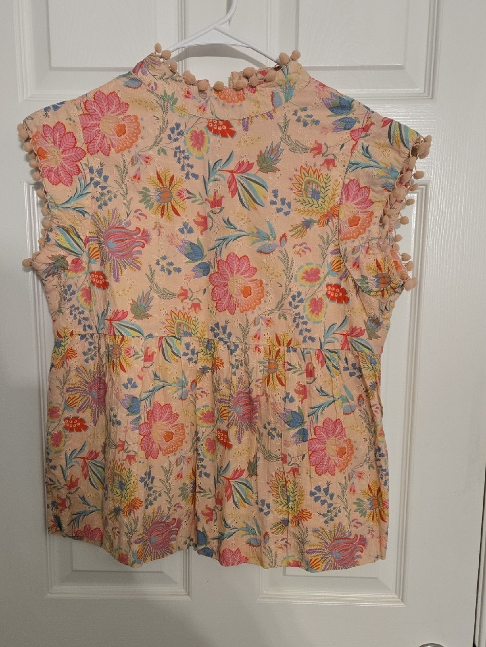 ivy jane Peach Floral Pom-Pom Ruffle Sleeve Top
